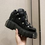 Czarne Sneakersy na koturnie damskie punkowe na wiosnę - wysokość obcasa od 5cm do 7cm 