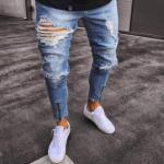 Niebieskie Elastyczne jeansy męskie do prania ręcznego rurki dżinsowe na wiosnę w rozmiarze M 