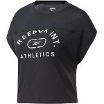Czarne Koszulki sportowe damskie z krótkimi rękawami gładkie z wiskozy z okrągłym dekoltem marki Reebok w rozmiarze XL 