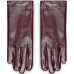 Bordowe Rękawiczki skórzane damskie z gładkiej skóry marki Semi Line w rozmiarze L 