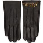 Czarne Rękawiczki skórzane damskie z gładkiej skóry marki Twinset 