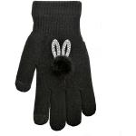 Czarne Rękawiczki dziecięce dla dziewczynek z motywem królików eleganckie akrylowe 