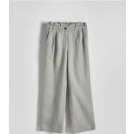 Jasnozielone Lniane spodnie damskie z wiskozy marki Reserved w rozmiarze XL 