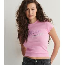 Reserved - T-shirt ze spranym nadrukiem - Różowy