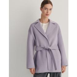 Reserved - Wełniany płaszcz z paskiem - Fioletowy