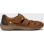 Brązowe Sandały skórzane męskie - rodzaj noska: Okrągły Rzepy z nubuku na lato marki Rieker w rozmiarze 45 