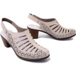 Beżowe Sandały na obcasie damskie Rzepy na lato marki Rieker w rozmiarze 40 - wysokość obcasa od 5cm do 7cm 