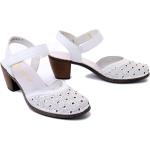 Białe Sandały na obcasie damskie Rzepy ze skóry na lato marki Rieker w rozmiarze 40 