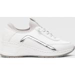 Białe Niskie sneakersy damskie z gładkiej skóry marki Rieker w rozmiarze 40 