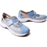 Przecenione Niebieskie Sandały skórzane damskie z wyjmowanymi wkładkami Rzepy ze skóry syntetycznej na lato marki Rieker Remonte w rozmiarze 40 