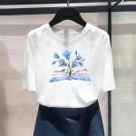 Wielokolorowe Koszulki z nadrukiem damskie do prania ręcznego z motywem kwiatów z długimi rękawami w stylu casual na lato w rozmiarze XL 