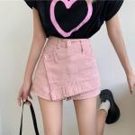 Różowe Spódnice z wysokim stanem damskie do prania ręcznego gładkie dżinsowe w rozmiarze XL 