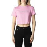 Różowe Koszulki z nadrukiem damskie do prania w pralce z krótkimi rękawami w stylu casual z okrągłym dekoltem na wiosnę marki Calvin Klein w rozmiarze L 
