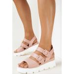 Przecenione Różowe Sandały na koturnie damskie ze skóry syntetycznej na lato w rozmiarze 40 