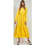 Żółte Sukienki damskie z falbankami z wiskozy marki Nife w rozmiarze XL 