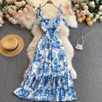 Niebieskie Sukienki bez ramiączek damskie do prania ręcznego bez rękawów w stylu casual syntetyczne na lato w rozmiarze XL 
