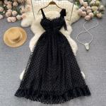 Czarne Sukienki dla puszystych damskie do prania ręcznego bez rękawów w stylu casual syntetyczne z dekoltem w serek na lato w rozmiarze XL 