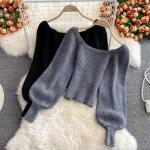 Beżowe Krótkie swetry damskie do prania ręcznego z długimi rękawami w stylu casual syntetyczne na jesień 