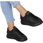 Czarne Sneakersy sznurowane damskie eleganckie ze skóry syntetycznej w rozmiarze 44 