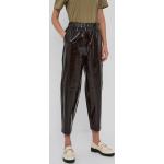 Samsoe Samsoe Spodnie skórzane damskie kolor brązowy szerokie high waist