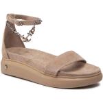 Przecenione Beżowe Sandały skórzane damskie z zamszu na lato marki CARINII w rozmiarze 37 