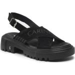 Przecenione Czarne Sandały skórzane damskie z zamszu na lato marki CARINII w rozmiarze 36 