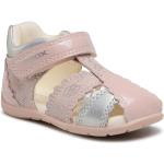 Przecenione Różowe Sandały skórzane damskie na lato marki Geox w rozmiarze 22 