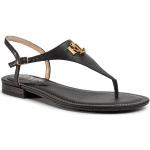 Czarne Sandały skórzane damskie z gładkiej skóry na lato marki Ralph Lauren w rozmiarze 36 