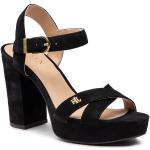 Przecenione Czarne Sandały skórzane damskie z zamszu na lato marki Ralph Lauren w rozmiarze 38 