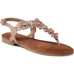 Przecenione Różowe Sandały skórzane damskie z zamszu na lato marki Marco Tozzi w rozmiarze 37 