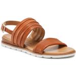 Przecenione Brązowe Sandały skórzane damskie z gładkiej skóry na lato marki Marco Tozzi w rozmiarze 38 