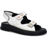 Białe Sandały skórzane damskie Rzepy ze skóry na lato marki Tymoteo w rozmiarze 40 - wysokość obcasa od 3cm do 5cm 