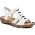 Przecenione Białe Sandały skórzane damskie na lato marki Rieker w rozmiarze 36 