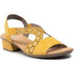 Przecenione Żółte Sandały skórzane damskie na lato marki Rieker w rozmiarze 36 