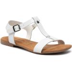Przecenione Białe Sandały skórzane damskie z gładkiej skóry na lato marki Tamaris w rozmiarze 37 