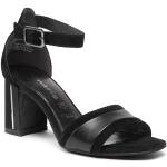 Przecenione Czarne Sandały skórzane damskie z zamszu na lato marki Tamaris w rozmiarze 38 