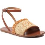 Przecenione Brązowe Sandały skórzane damskie z gładkiej skóry na lato marki Max Mara w rozmiarze 38 