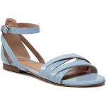Przecenione Niebieskie Sandały skórzane damskie z gładkiej skóry na lato marki Wojas w rozmiarze 38 