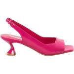 Różowe Sandały skórzane damskie na lato marki Jeannot w rozmiarze 39 - wysokość obcasa od 5cm do 7cm 