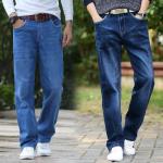 Niebieskie Elastyczne jeansy męskie luźne dżinsowe na wiosnę w rozmiarze dużym 