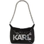 Czarne Torebki na ramię damskie z cekinami z poliuretanu marki Karl Lagerfeld 