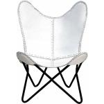 Białe Krzesła ogrodowe rozkładane w stylu retro z bawolej skóry 
