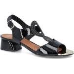 Czarne Sandały na obcasie damskie eleganckie ze skóry na lato dla gości weselnych marki Tymoteo w rozmiarze 40 - wysokość obcasa od 3cm do 5cm 