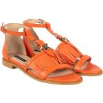 Pomarańczowe Sandały skórzane damskie z frędzlami na lato marki Patrizia Pepe w rozmiarze 36 