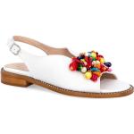 Białe Sandały skórzane damskie ze skóry na lato dla gości weselnych marki Tymoteo w rozmiarze 40 - wysokość obcasa do 3cm 