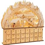 small foot 11789 kalendarz adwentowy przyjemność na nartach z drewna z 24 szufladami, piramida bożonarodzeniowa z oświetleniem LED, dekoracja bożonarodzeniowa, wielokolorowa, normalna