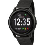 Czarne Smartwatche męskie z funkcją powiadomień w nowoczesnym stylu z monitorem snu z bransoletą typu Mesh ze stali marki Sector Bluetooth 