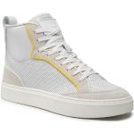 Przecenione Białe Wysokie sneakersy męskie z gładkiej skóry marki Calvin Klein w rozmiarze 43 