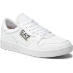 Przecenione Białe Niskie sneakersy męskie z gładkiej skóry marki Emporio Armani 