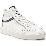 Przecenione Białe Wysokie sneakersy męskie z gładkiej skóry marki Guess w rozmiarze 46 